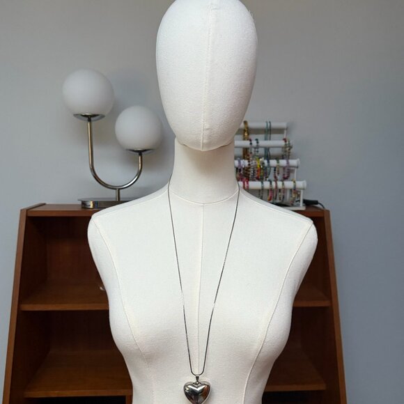 Vintage Silver Enormous Puffy Heart Pendant Chain Necklace 30" - Picture 5 of 5